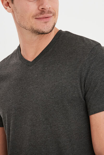 T-shirt droit col V gris foncé homme