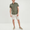 Chemise manches courtes lin mélangé vert kaki homme