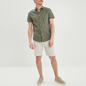 Chemise manches courtes lin mélangé vert kaki homme