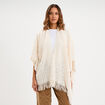 Poncho &agrave; franges ample ivoire femme