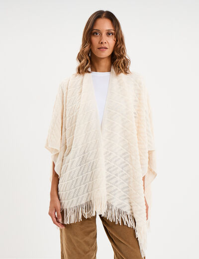 Poncho &agrave; franges ample ivoire femme