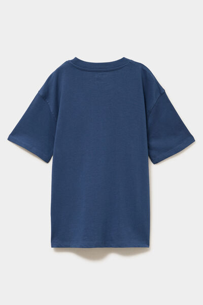 T-shirt oversize 1 poche manches courtes bleu fonc&eacute; gar&ccedil;on