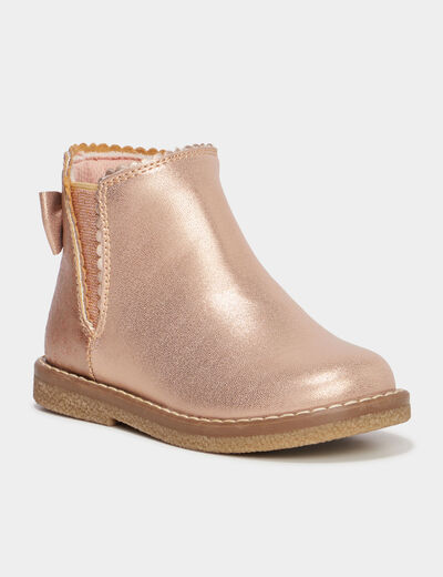 Bottines métallisées avec noeuds rose champagne fille