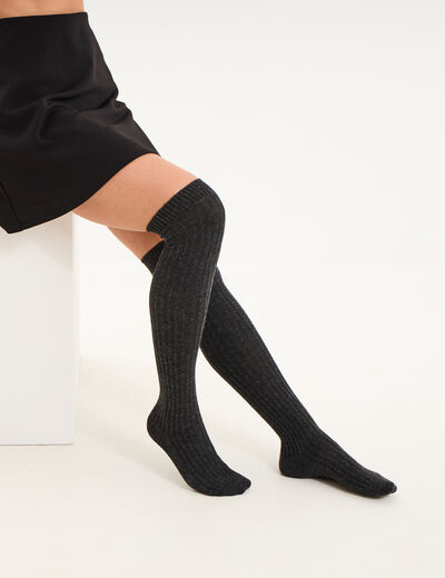 Lot 2 paires mi-bas chaud gris fonc&eacute; femme