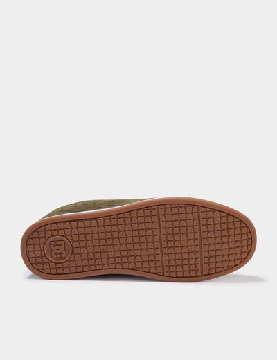 Tennis basses en cuir &agrave; lacets vert kaki homme