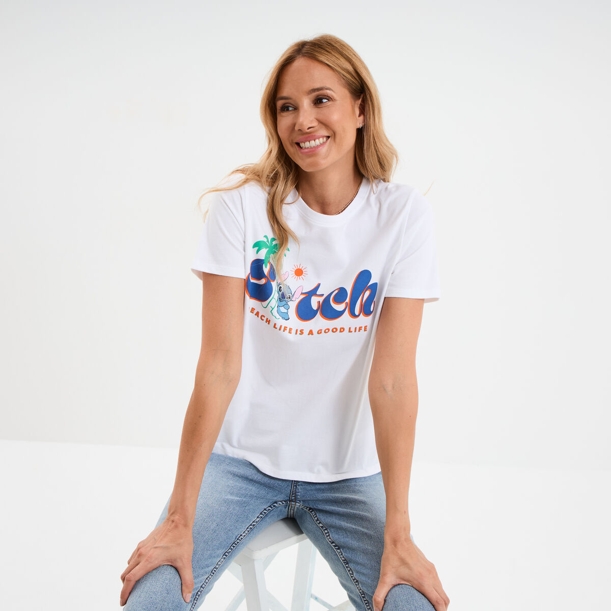 T-shirt manches courtes Stitch blanc femme
