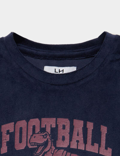 Ensemble pyjama t-shirt effet velours bleu marine gar&ccedil;on
