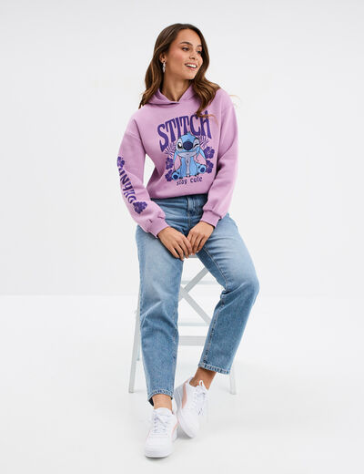 Sweat hoodie cropped à capuche Stitch parme femme