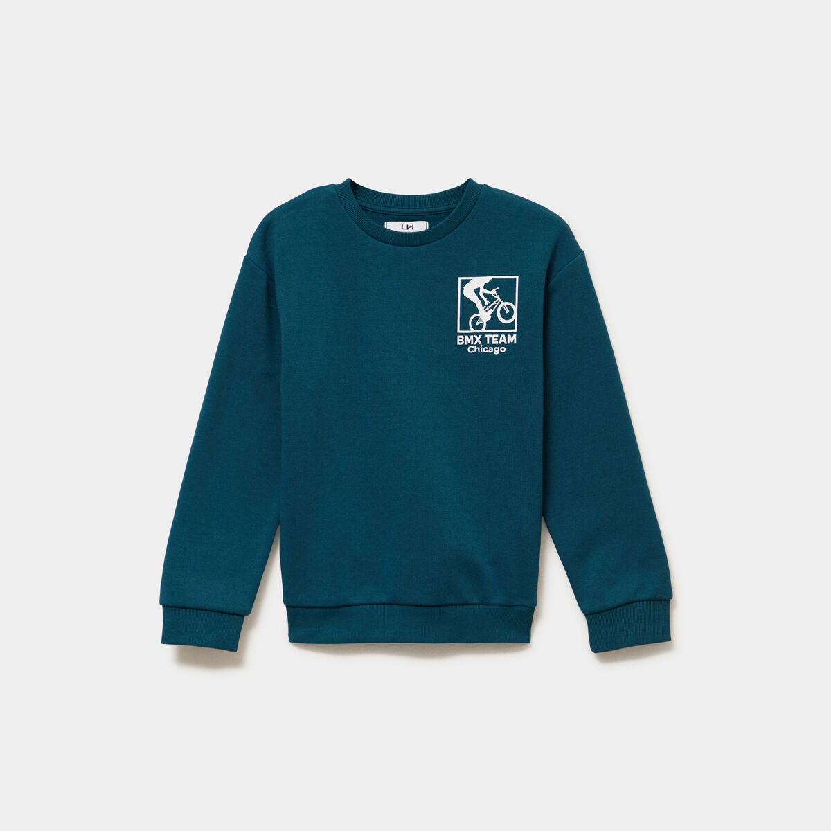 Sweat col rond oversize manches longues bleu canard gar&ccedil;on