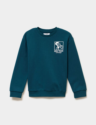 Sweat col rond oversize manches longues bleu canard gar&ccedil;on