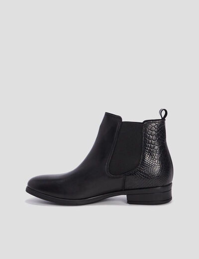 Bottines chelsea plates en cuir noir femme