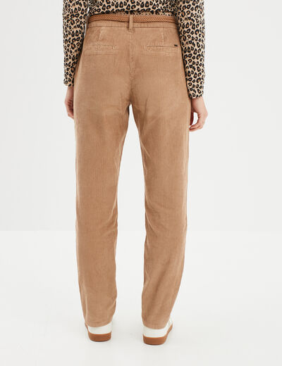 Pantalon chino ceinturé effet velours beige femme