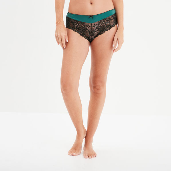 shorty en micro dentelle vert fonce femme Shorty en micro dentelle vert foncé femme