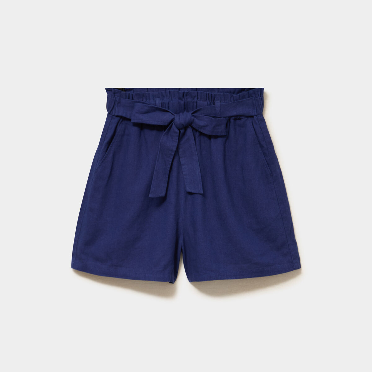 Short paperbag lin m&eacute;lang&eacute; bleu fonc&eacute; femme