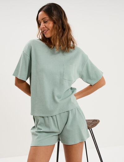 Ensemble pyjama short et t-shirt vert pastel femme