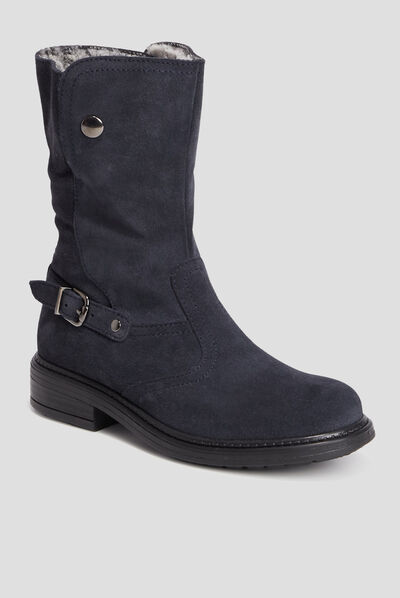 Bottes zippées en cuir fourrées bleu marine fille