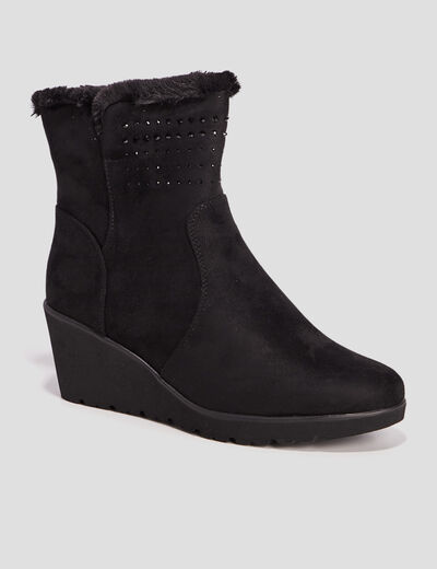 Bottines compensées pied large noir femme