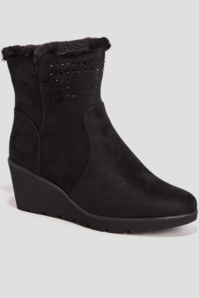 Bottines compensées pied large noir femme
