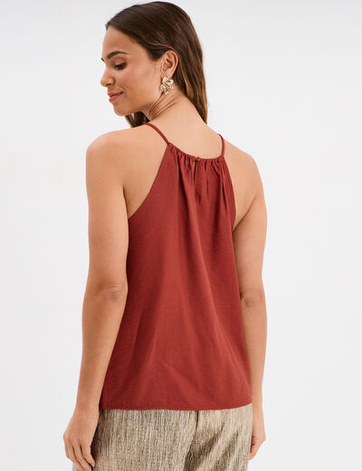 Blouse col bijoux amovible marron cognac femme