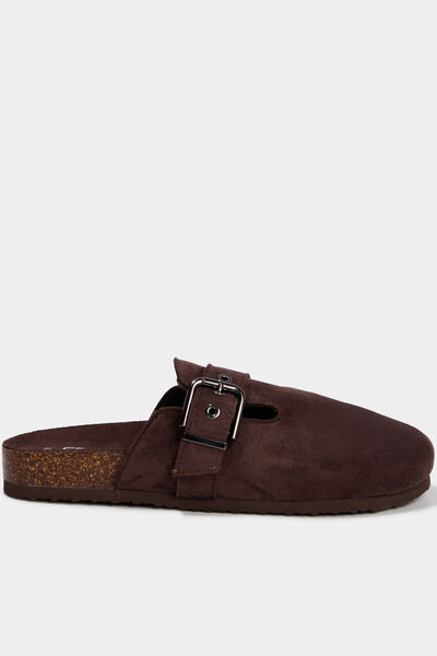 Mules su&eacute;dine avec boucles marron fonc&eacute; femme