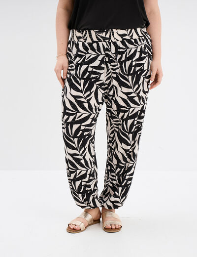 Pantalon élastiqué fluide ecru femme grande taille