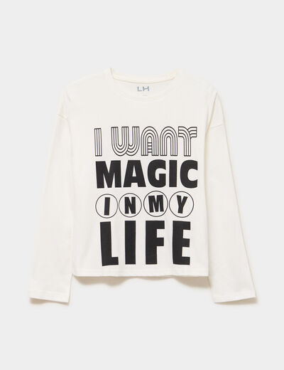 T-shirt manches longues coton ivoire fille