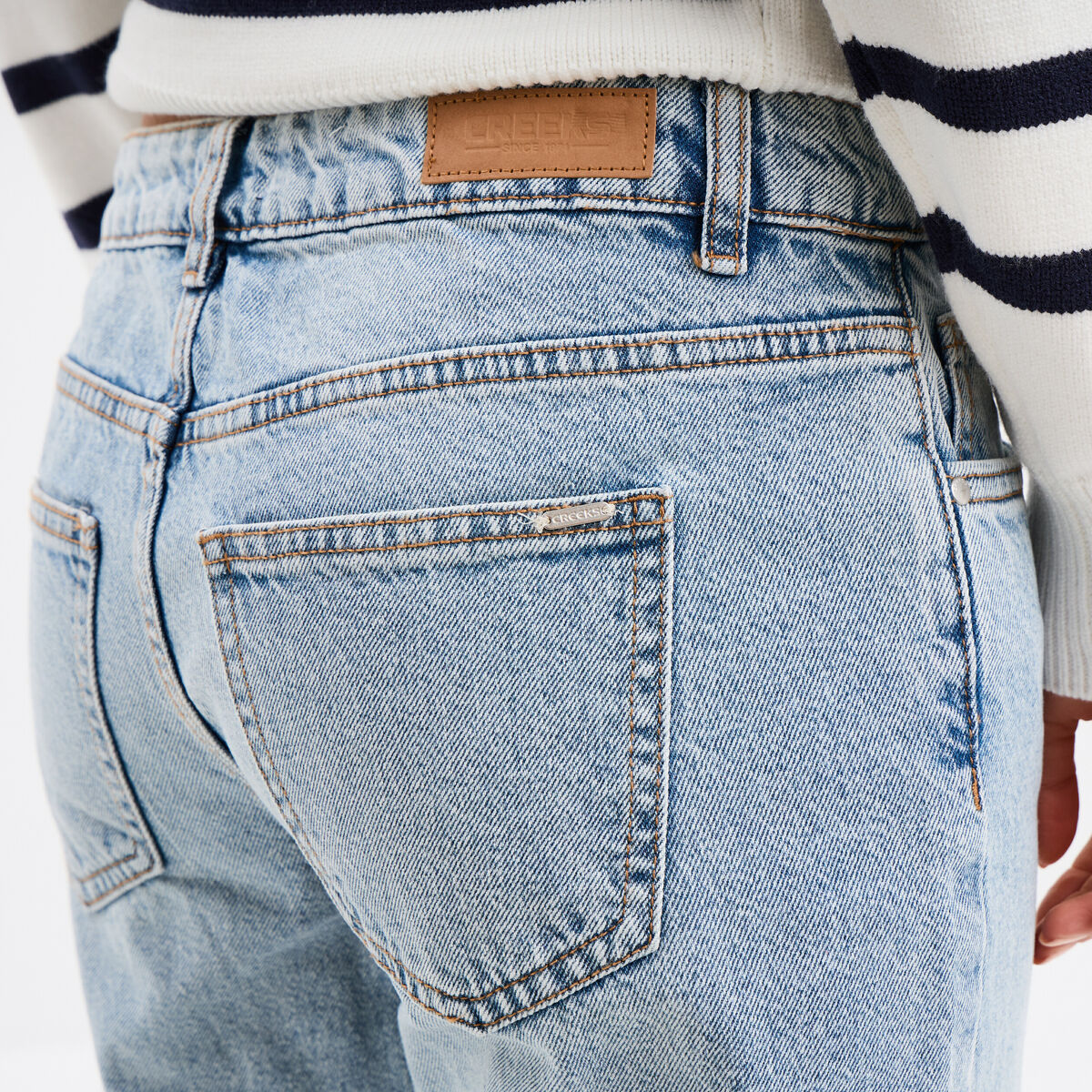 Jeans large taille basse coton Creeks denim triple stone femme