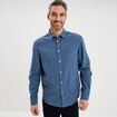 Chemise manches longues lin m&eacute;lang&eacute; bleu homme
