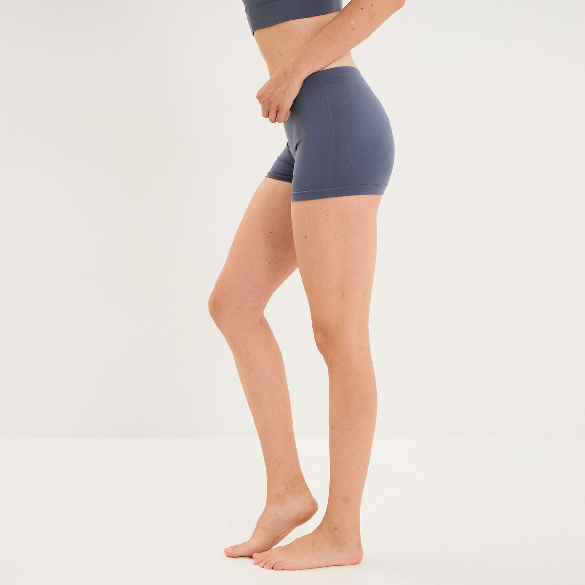 Short cycliste taille &eacute;lastiqu&eacute;e bleu gris femme