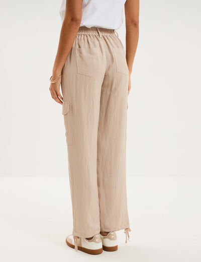 Pantalon cargo taille &eacute;lastiqu&eacute;e lyocell beige femme