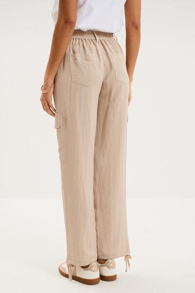 Pantalon cargo taille &eacute;lastiqu&eacute;e lyocell beige femme