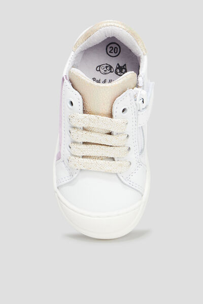 Bottillons zippés en cuir blanc bébé fille
