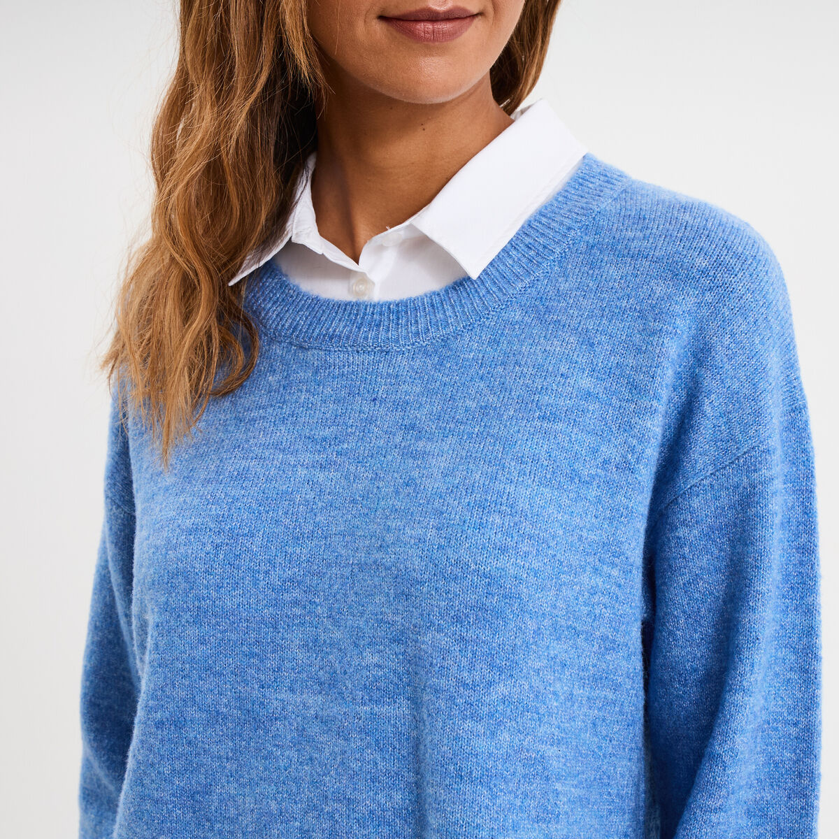 Pull effet 2-en-1 chemise bleu clair femme