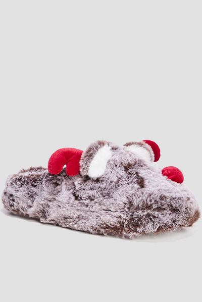 Chaussons renne mules fourrure multicolore femme