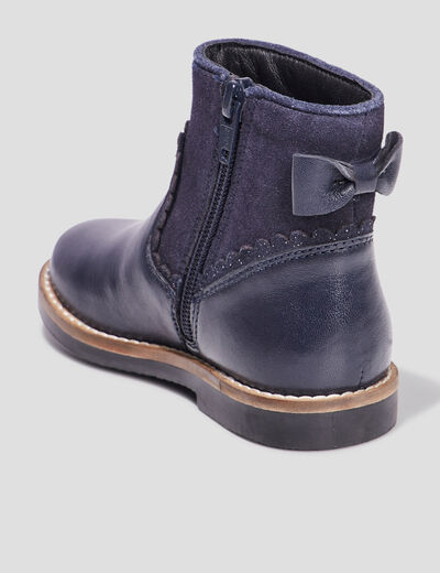 Bottines avec noeuds en cuir bleu fille