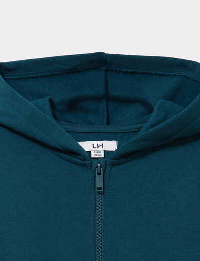 Sweat zipp&eacute; &agrave; capuche en molleton bleu canard gar&ccedil;on