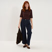 Pull col polo manches courtes marron fonc&eacute; femme