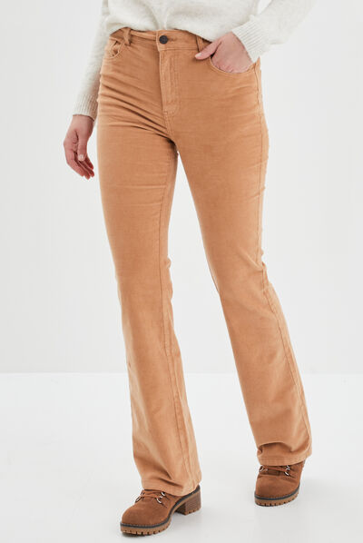 Pantalon velours flare taille standard marron clair femme