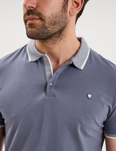 Polo slim manches courtes stretch bleu gris homme