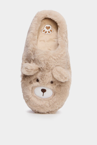 Chaussons mules effet fausse fourrure sable femme
