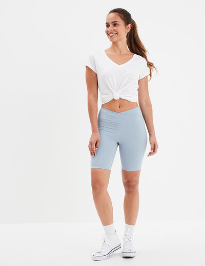 Legging court cycliste stretch taille V bleu gris femme
