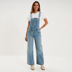 Salopette en jean jambe large coton denim double stone femme