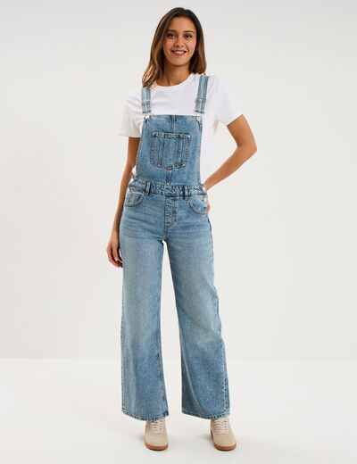 Salopette en jean jambe large coton denim double stone femme