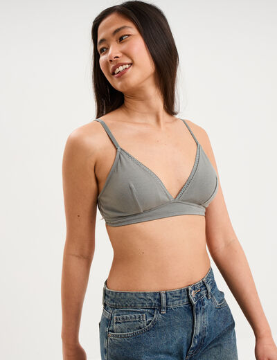 Soutien-gorge triangle padd&eacute; coton vert clair femme