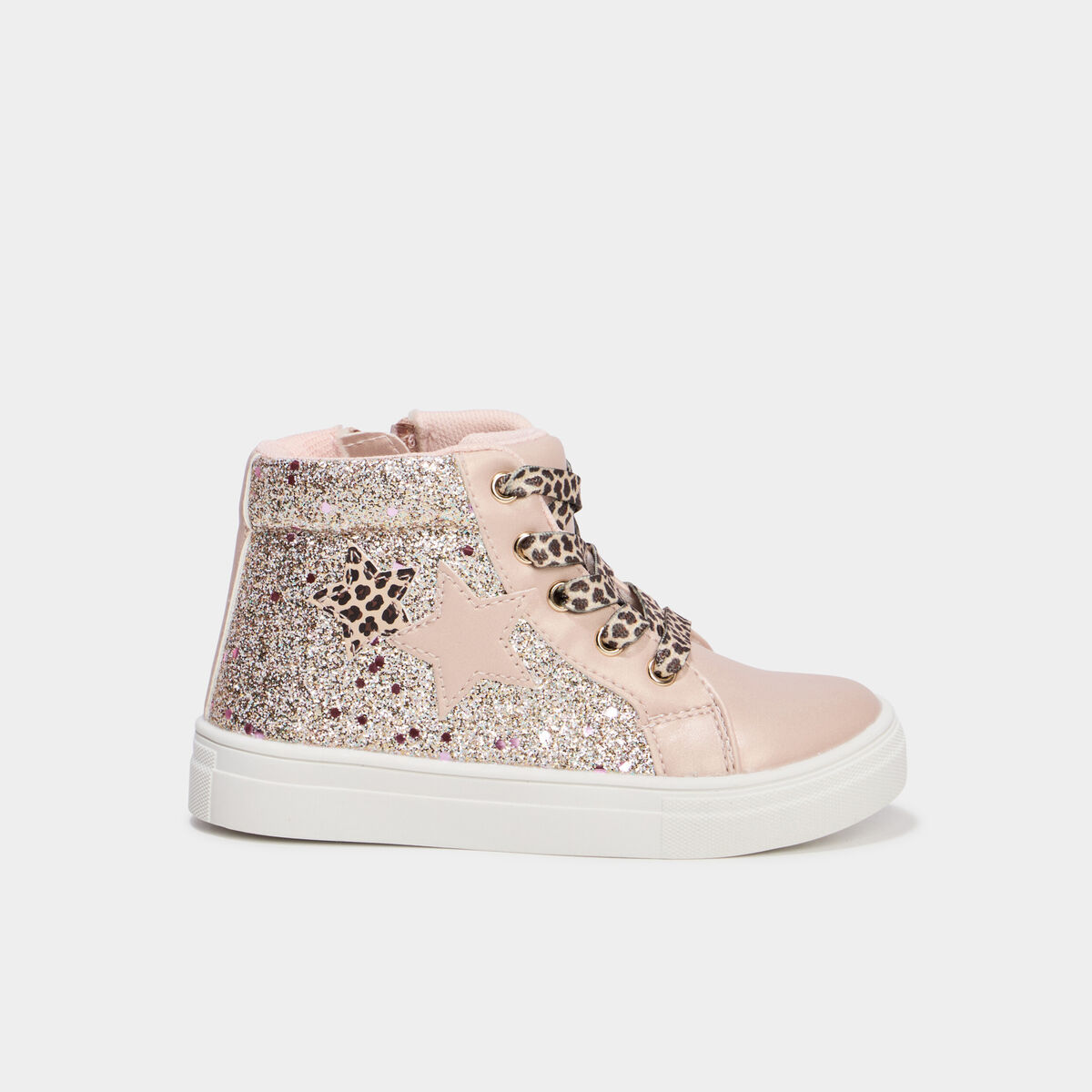 Baskets montantes zipp&eacute;es &agrave; paillettes rose fille