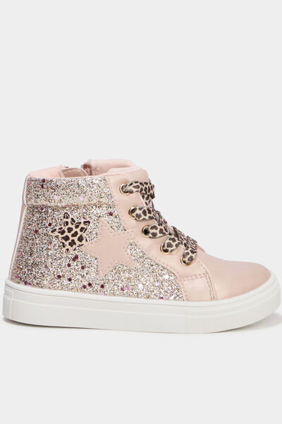 Baskets montantes zipp&eacute;es &agrave; paillettes rose fille