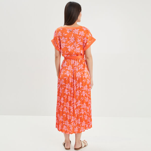 Robe patineuse longue ceinturée orange femme