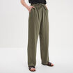 Pantalon fluide taille élastiquée vert kaki femme