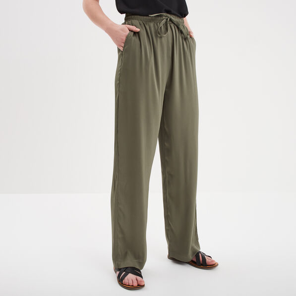 pantalon fluide taille elastiquee vert kaki femme Pantalon fluide taille élastiquée vert kaki femme