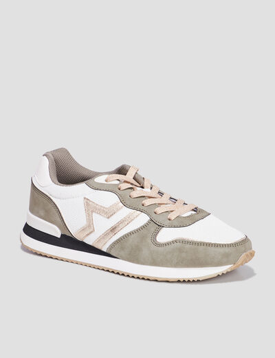 Baskets bi-mati&egrave;re &agrave; lacets Creeks vert kaki femme